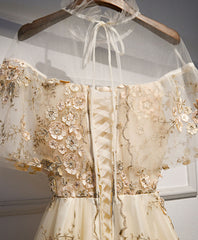 Champagne Tulle Lace Long Prom Dress Formal Gown for Women