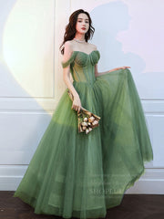 Green Sweetheart Neck Tulle Long Prom Dress For Women