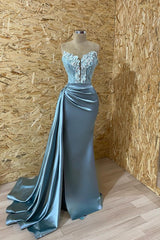 Sleeveless Appliques Mermaid Evening Dress with Split for Formal Events