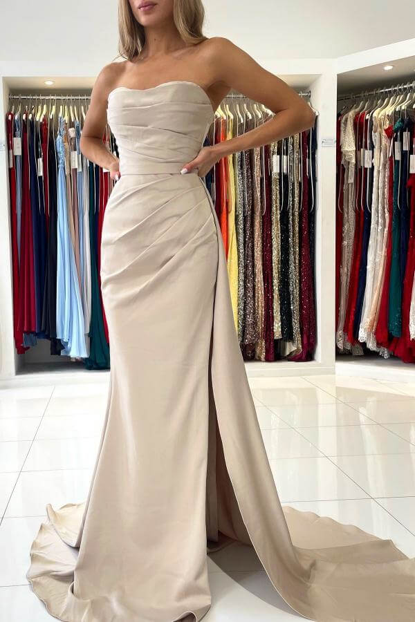 Elegant Strapless Mermaid Evening Dress with Split - Formal Occasion Gown