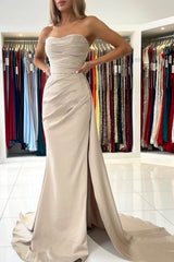 Elegant Strapless Mermaid Evening Dress with Split - Formal Occasion Gown