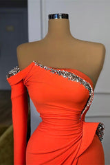 Elegant Orange Long Sleeves Mermaid Prom Dress with Shimmering Sequin Embellishments