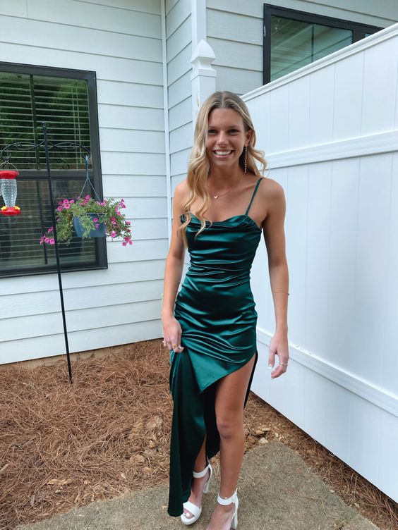 Elegant Green Prom Dress Long Sexy Formal Gown with Slit for Women
