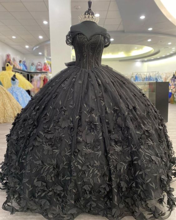 Stunning Black Quinceanera Ball Gown Prom Evening Dress