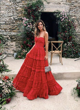 Fashionable Long Red Evening Prom Dress