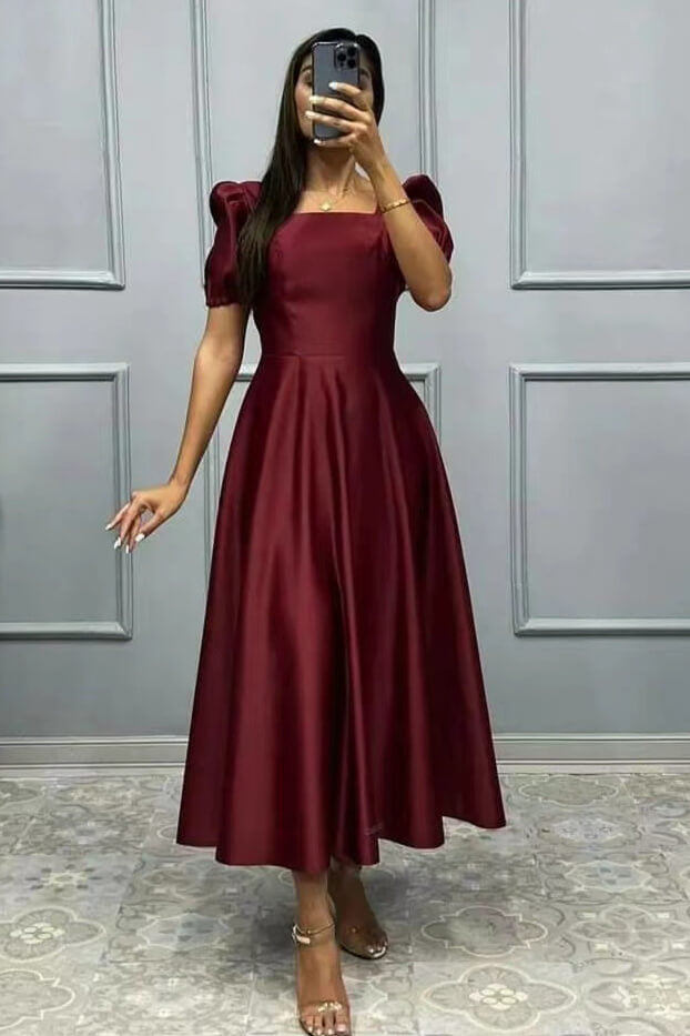 Elegant A-Line Prom Dress with Short Sleeves, Square Neckline Ball Gown