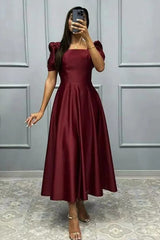 Elegant A-Line Prom Dress with Short Sleeves, Square Neckline Ball Gown