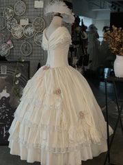 50s inspired Off Shoulders Tea Length Vintage Wedding Dress - DollyGown