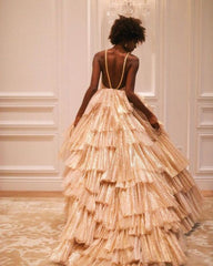 Ball Gown Unique Prom Dress Tiered Skirt Formal Evening Wear