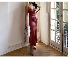 Long Formal Occasion Satin Sleeveless Evening Gowns for Women