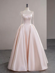 Elegant A-Line Satin Pink Champagne Long Prom Dress for Women