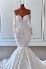 Sweetheart Off-Shoulder Long Sleeve Mermaid Wedding Dress with Applique