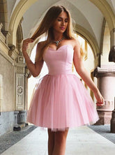 Sweetheart Pink Pleated A-Line Mini Homecoming Dress, Sleeveless Cocktail Party Gown