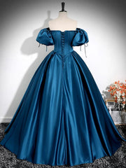 Royal Blue A-Line Pleated Off-Shoulder Prom Dress, Elegant Floor-Length Charmeuse Gown