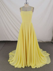 Elegant Flowy Yellow Chiffon Long Prom Dress for Special Occasions and Evenings