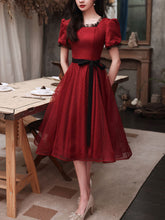 Elegant Burgundy Tulle Lace Short Prom Dress for Bridesmaids