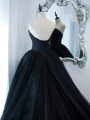 Elegant Simple Black Sweetheart Neck Tulle Long Prom Dress Evening Wear