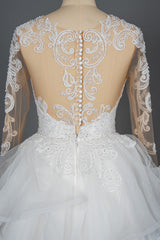 A-Line V-Neck Hi-Lo Wedding Dress with Ruffles, Tulle and Appliques