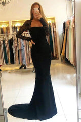 Elegant Black Long Sleeve Mermaid Lace Prom Dress with Exquisite Details