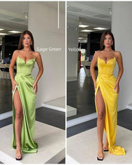 Sleeveless Spaghetti Strap Prom Dress with Slit, Elegant Charmeuse Gown for Women