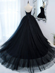 Elegant Simple Black Sweetheart Neck Tulle Long Prom Dress Evening Wear