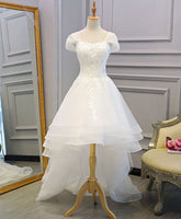 Elegant White Lace Tulle High Low Long Wedding Bridal Dress