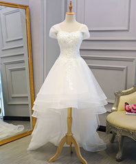 Elegant White Lace Tulle High Low Long Wedding Bridal Dress