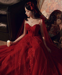 Burgundy Tulle Long Prom Dress Formal Gown for Women