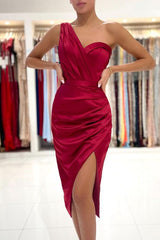 Elegant Burgundy One-Shoulder Short Prom Dress, Perfect for Homecoming and Parties