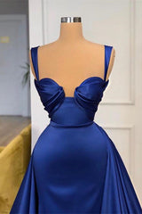 Elegant Royal Blue Mermaid Prom Dress with Detachable Train for Formal Evenings