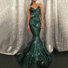 Sparkling Dark Green Sweetheart Mermaid Prom Dress with Sequin Embellishments