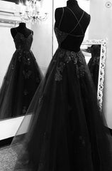 Elegant Black Tulle Lace Prom Dress for Women Formal Evening Gowns