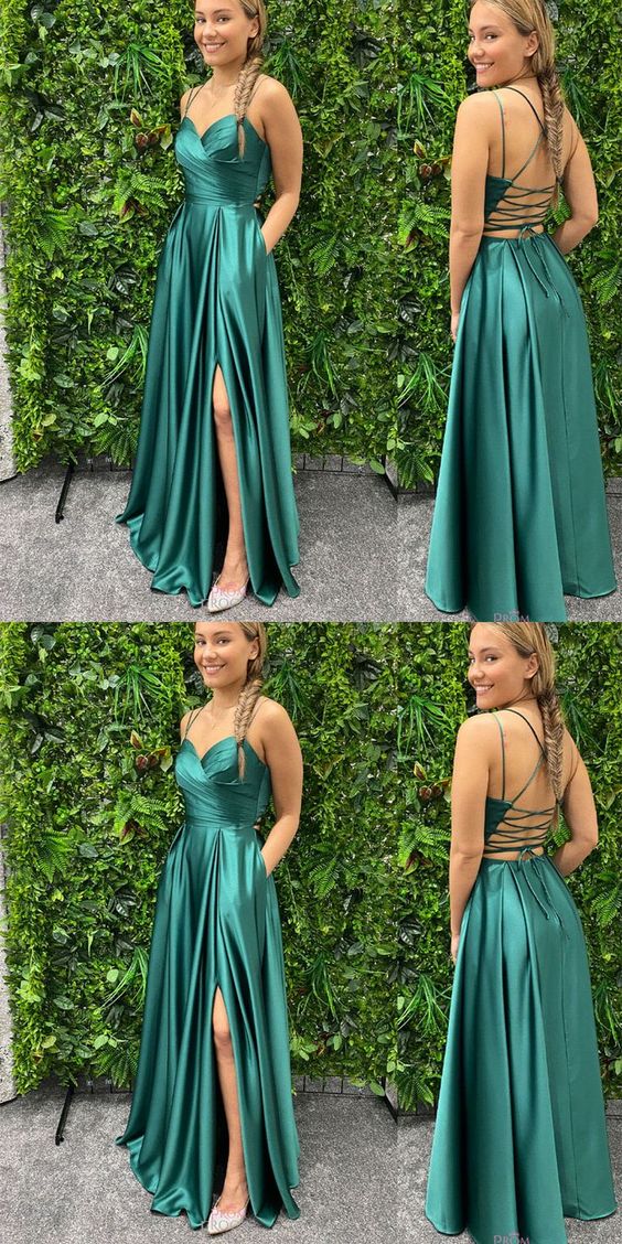 Stunning Green Prom Dress with Crisscross Slit Side Details