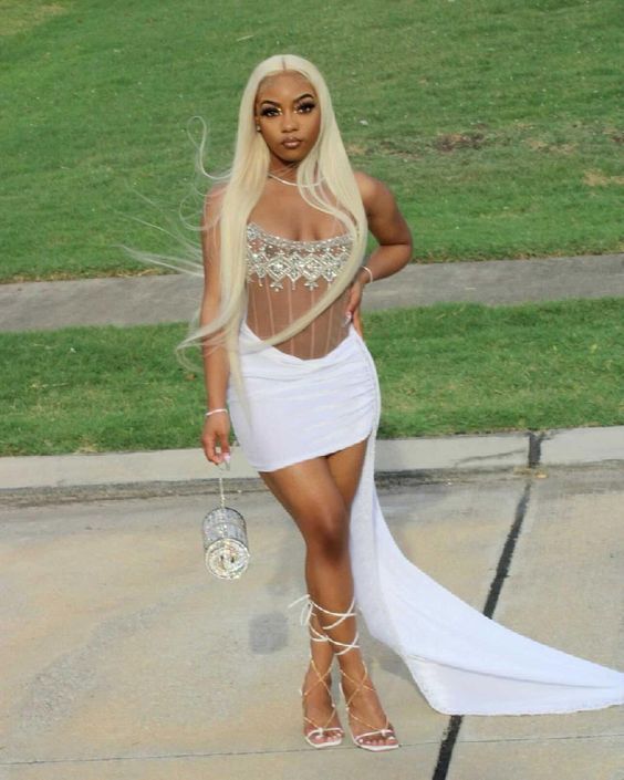 Sparkly Rhinestones White Homecoming Dress