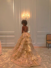 Ball Gown Unique Prom Dress Tiered Skirt Formal Evening Wear