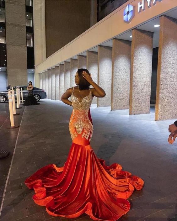 Elegant Princess Party Wear Gown Orange Prom Dresses