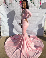 Pink Unique Long Mermaid Prom Party Dress