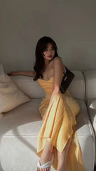 Sleeveless Yellow Long Prom Dresses for Women Sexy Party Gowns