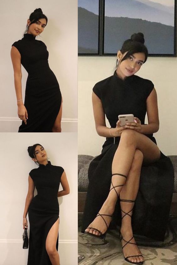 Black Unique Long Prom Dress With Slit For Women Formal