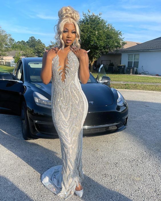 Silver Mermaid Evening Gowns for Women Formal Party Prom Dresses