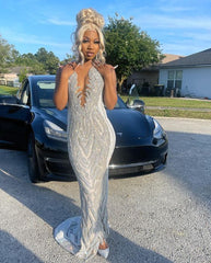 Silver Mermaid Evening Gowns for Women Formal Party Prom Dresses