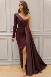 Elegant One-Shoulder Appliqued Sheath Maxi Dress: Perfect for Evening Occasions