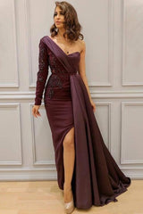 Elegant One-Shoulder Appliqued Sheath Maxi Dress: Perfect for Evening Occasions