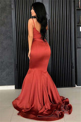 Elegant Burnt Orange Long Mermaid Prom Dress: Sleek Satin, Backless, Floor-Length Gown