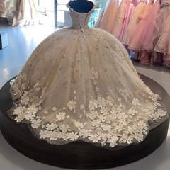 Sweet 16 Quinceanera Tulle Ball Gown Floral Applique Lace-Up Back