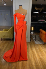 Elegant Orange Long Sleeves Mermaid Prom Dress with Shimmering Sequin Embellishments