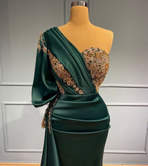 Elegant Dark Green One-Shoulder Mermaid Prom Dress with Beaded Appliques