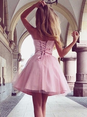 Sweetheart Pink Pleated A-Line Mini Homecoming Dress, Sleeveless Cocktail Party Gown