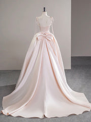 Elegant A-Line Satin Pink Champagne Long Prom Dress for Women