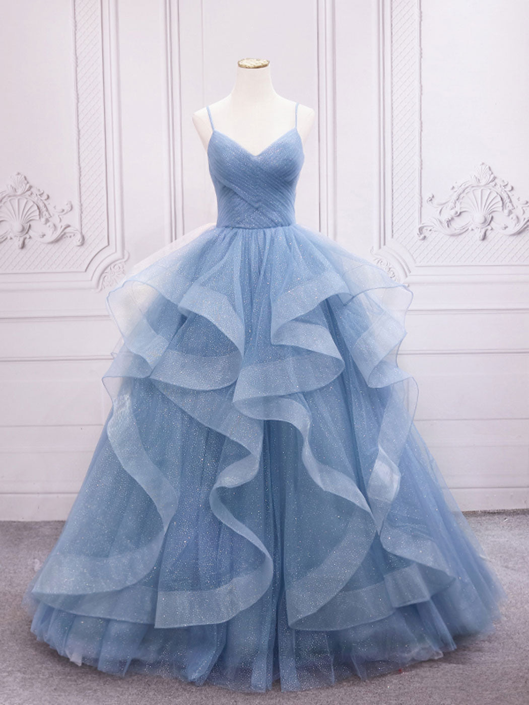 Blue Tulle Long Prom Dresses Beautiful Sweet 16 Floor Length Gowns Blue Tulle Long Prom Dresses Beautiful Sweet 16 Floor Length Gowns